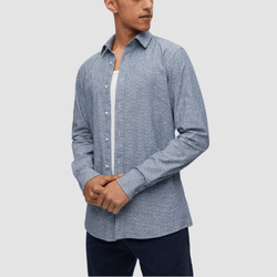 Hugo Slim Fit Elisha02 Shirt in Blue Logo-Print