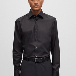 Hugo Boss Slim Fit Hank Kent Cotton Poplin Shirt in Black Mens Suit Warehouse Melbourne