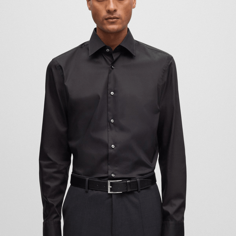 Hugo Boss Slim Fit Hank-Kent Cotton Poplin Shirt in Black