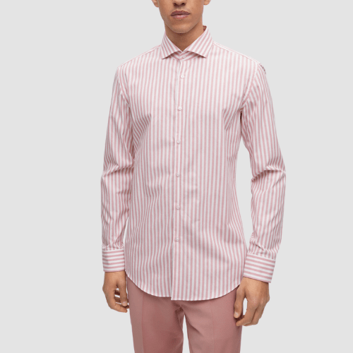 Hugo Slim Fit Kason Shirt in Red and White Stripe Cotton