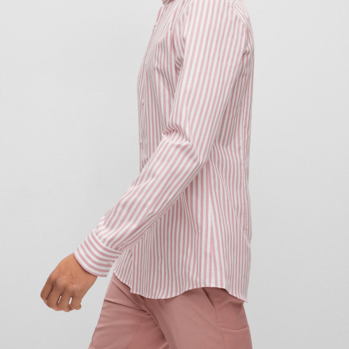 Hugo Slim Fit Kason Shirt in Red and White Stripe Cotton