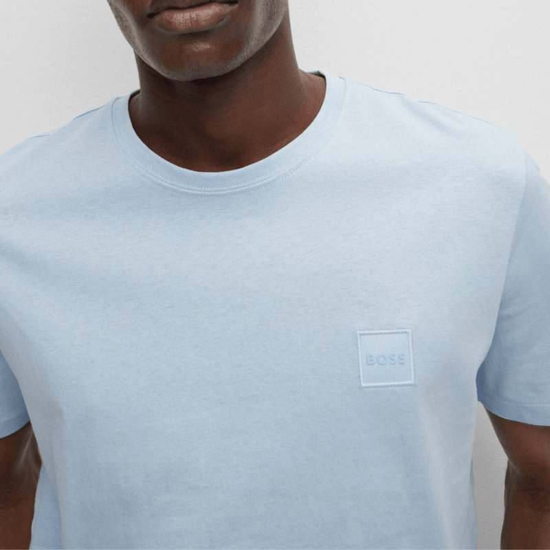 Hugo Boss Logo Patch Classic Fit Cotton Jersey T-Shirt in Open Blue