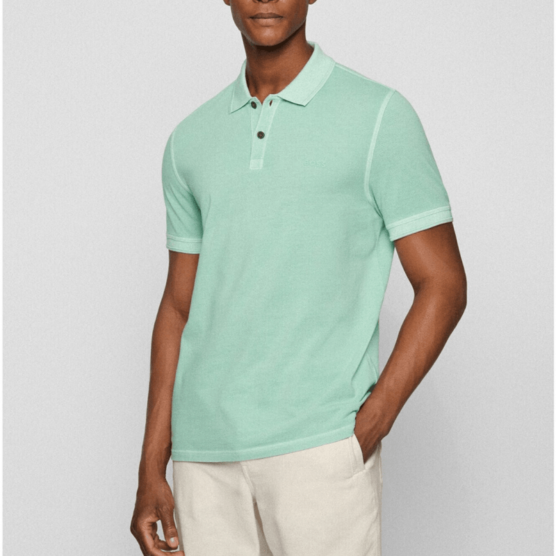 Hugo Boss Slim Fit Prime Polo in Pastel Green Washed Pure Cotton Pique