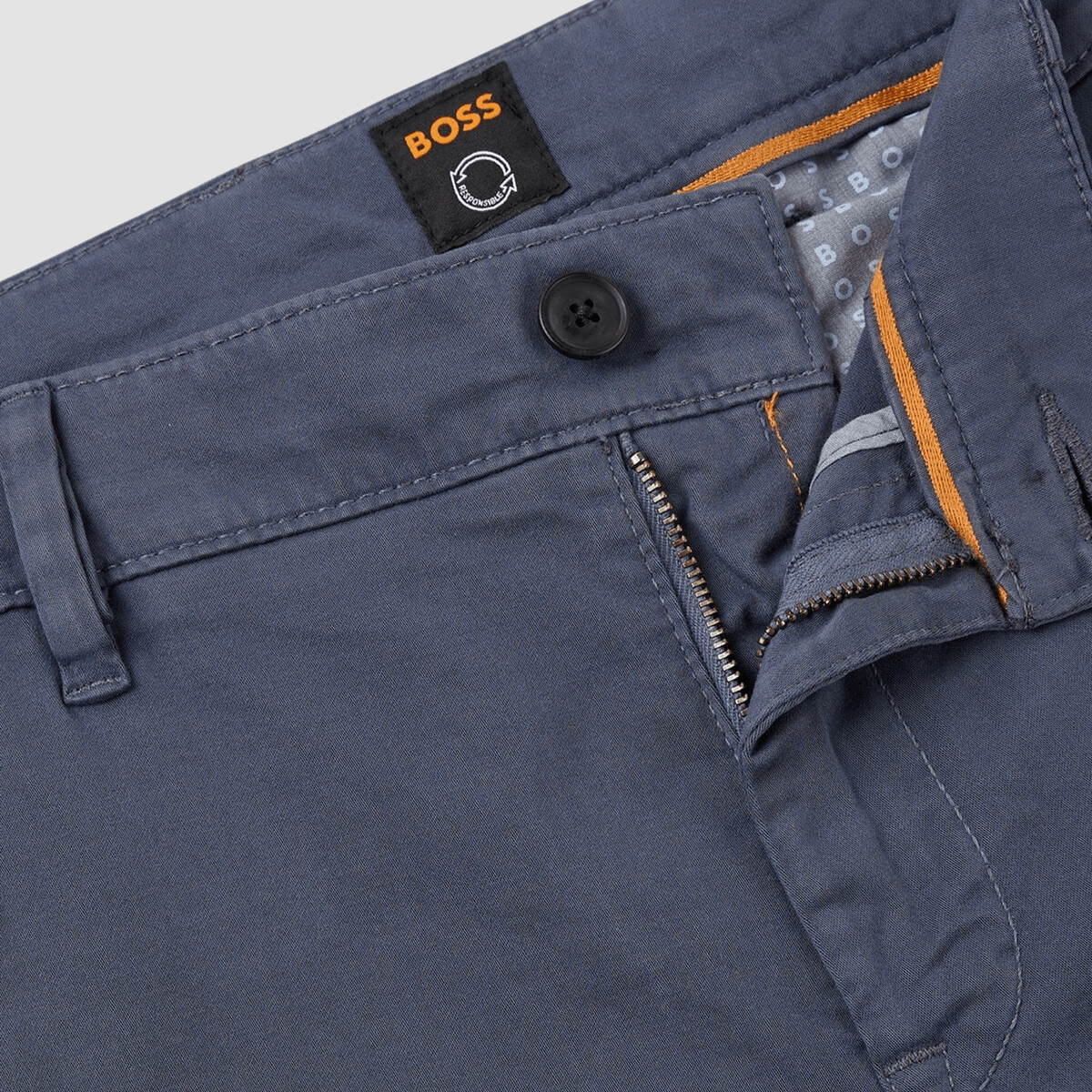 Hugo Boss Slim Fit Schino Trouser in Blue Stretch Cotton Satin