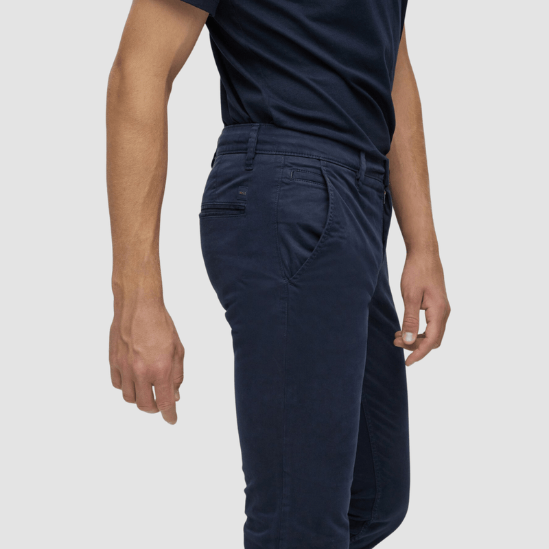 Hugo Boss Slim Fit Schino Trouser in Dark Blue Stretch Cotton Satin