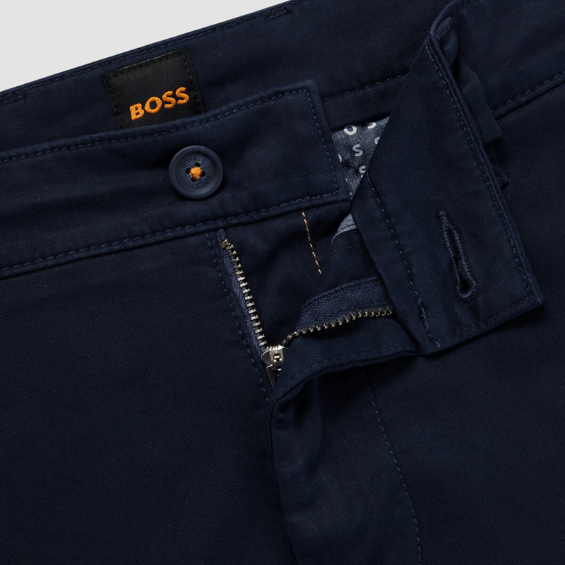 Hugo Boss Slim Fit Schino Trouser in Dark Blue Stretch Cotton Satin