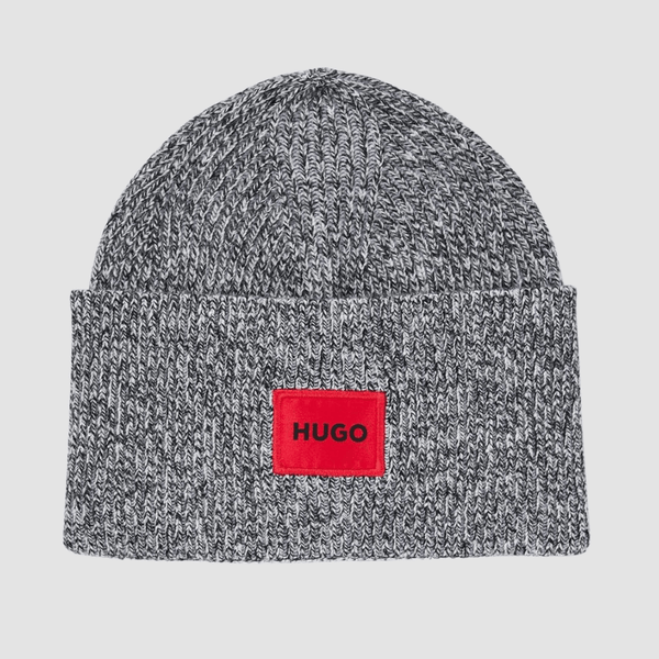 Hugo Boss mens xaff ribbed beanie in grey wool blend