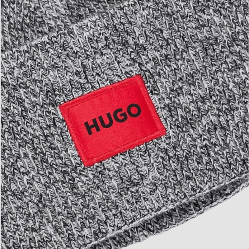 Hugo Boss mens xaff ribbed beanie in grey wool blend