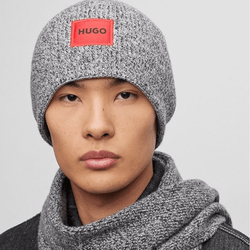 Hugo Boss mens xaff ribbed beanie in grey wool blend