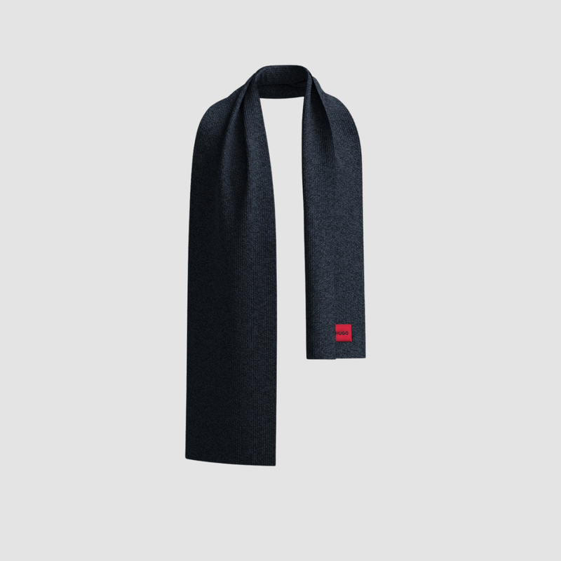 Hugo Boss mens zaff ribbed scarf in blue wool blend