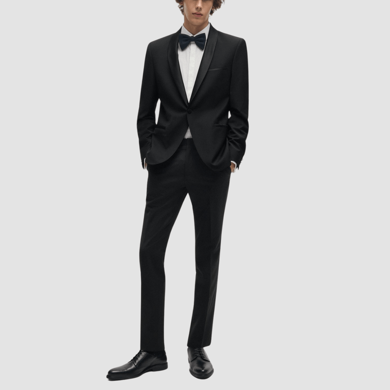 Hugo Boss Super Slim Fit Tuxedo Suit in Black Mens Suit Warehouse Melbourne