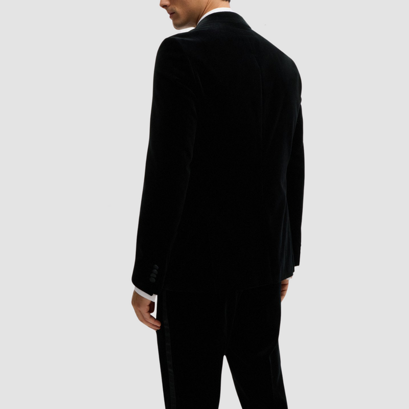 Hugo Boss Slim Fit Hutson Tuxedo Jacket in Black Pure Cotton Velvet