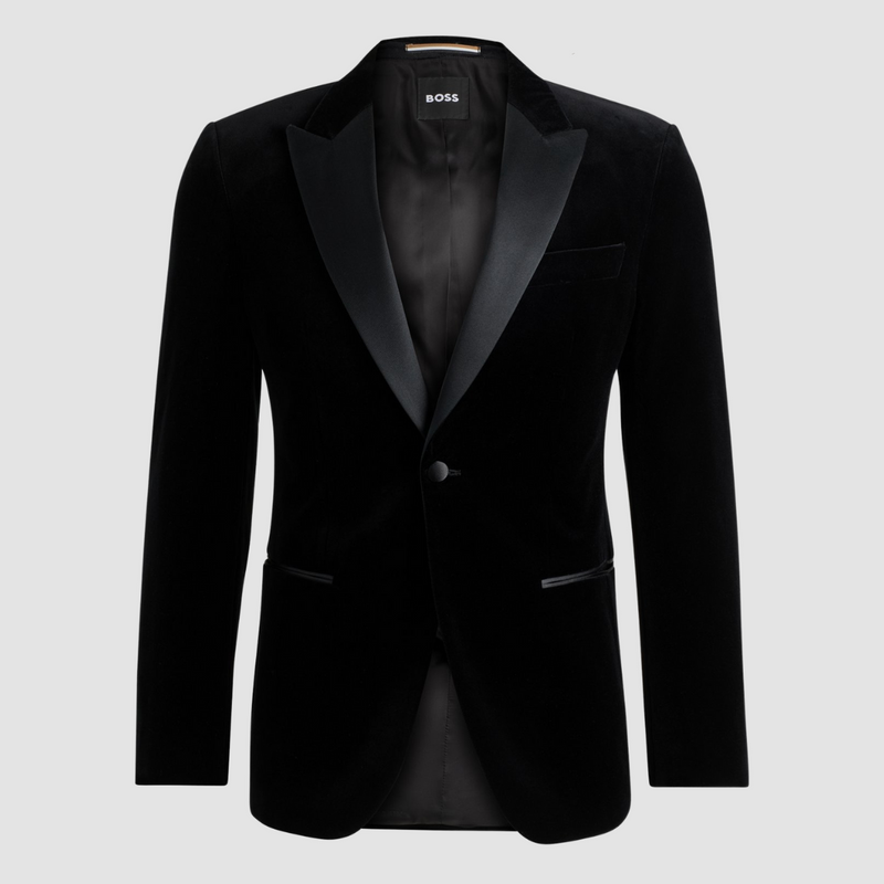 Hugo Boss Slim Fit Hutson Tuxedo Jacket in Black Pure Cotton Velvet