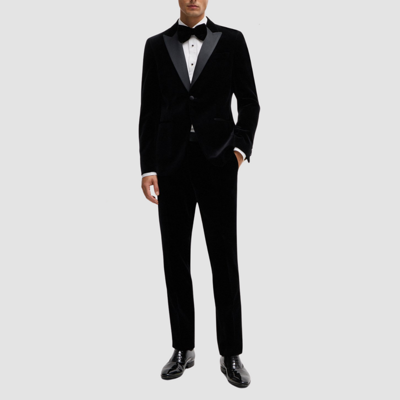 Hugo Boss Slim Fit Hutson Tuxedo Jacket in Black Pure Cotton Velvet