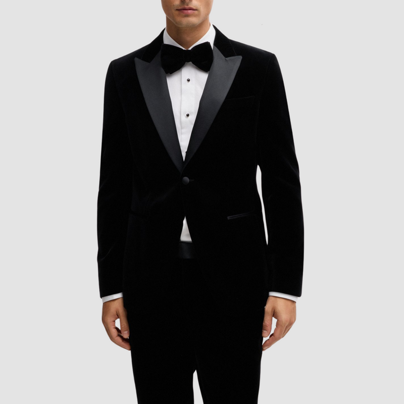 Hugo Boss Slim Fit Hutson Tuxedo Jacket in Black Pure Cotton Velvet