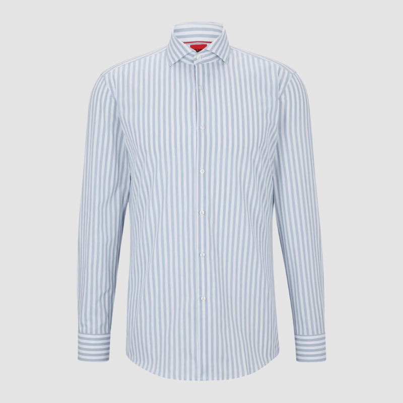 Hugo Slim Fit Kason Shirt in Blue and White Stripe Cotton