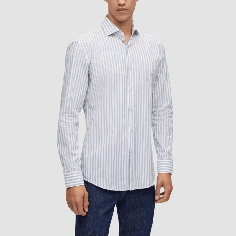 Hugo Slim Fit Kason Shirt in Blue and White Stripe Cotton