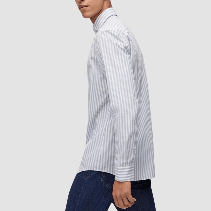 Hugo Slim Fit Kason Shirt in Blue and White Stripe Cotton