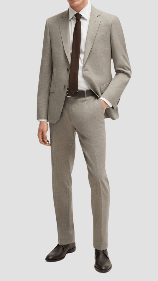 Hugo Boss Slim Fit H-Huge Suit in Patterned Beige