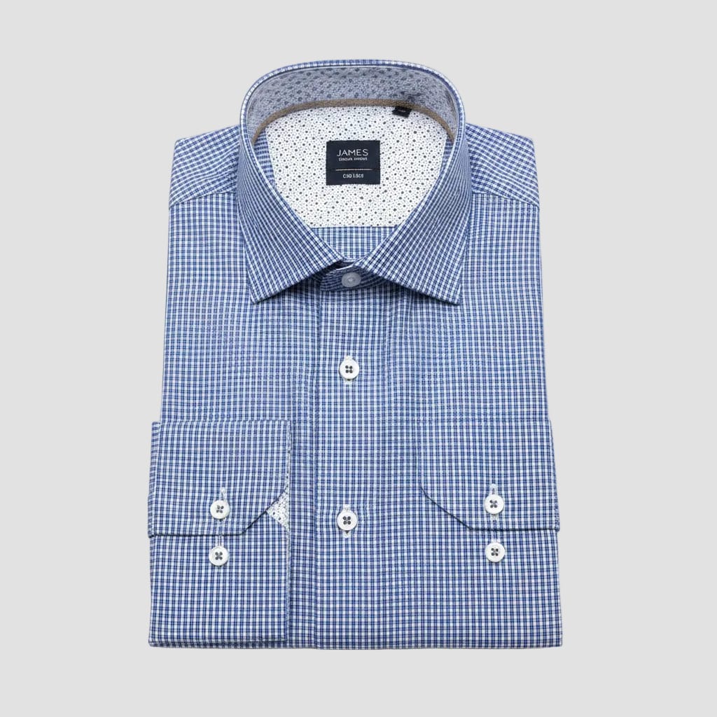 blue check shirt