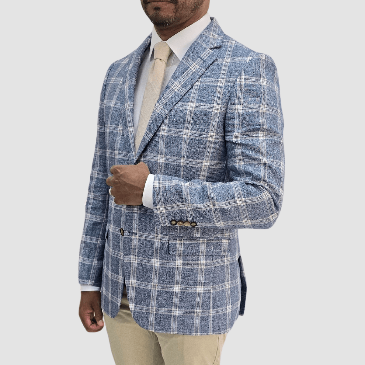 Jenson Mens Slim Fit Aaron Linen Sports Jacket in Blue Check