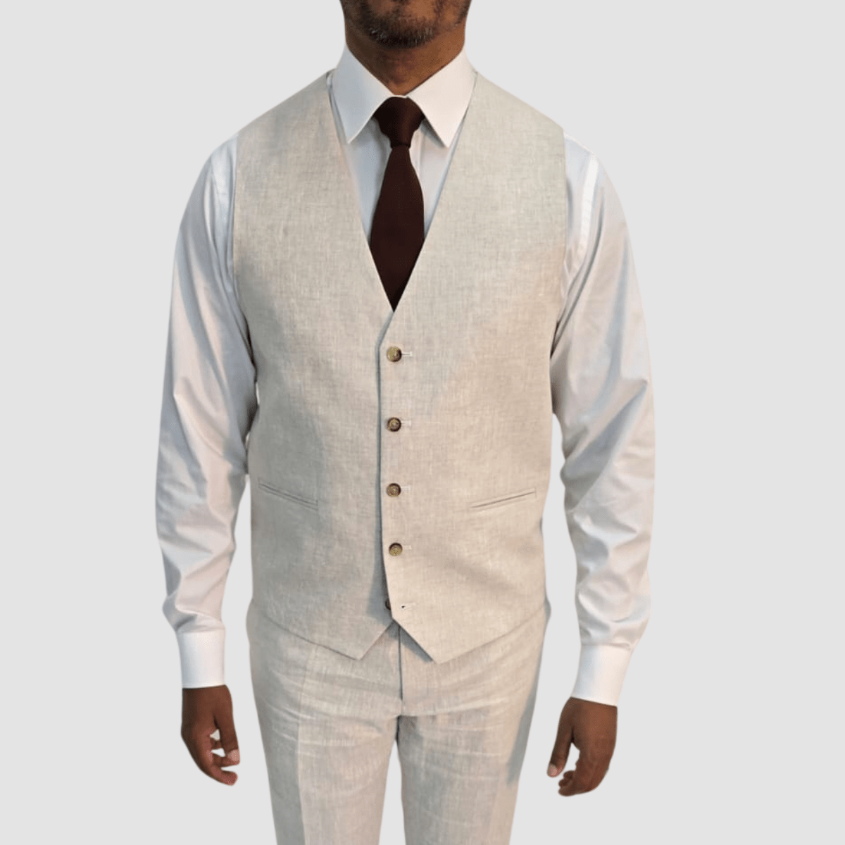 Jenson Mens Slim Fit Marc Linen Vest in Beige