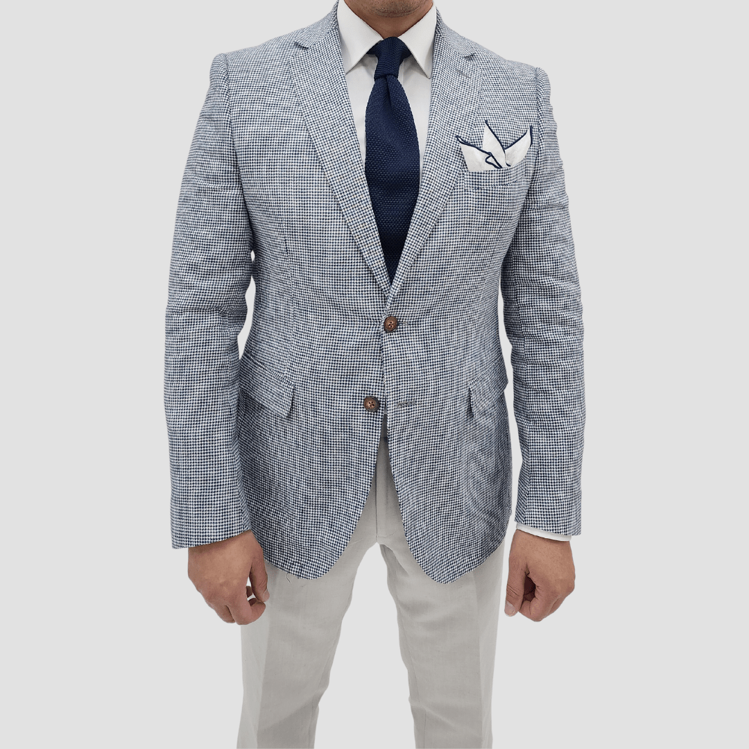 Jenson Mens Slim Fit Rosewood Sports Jacket in Houndstooth Navy