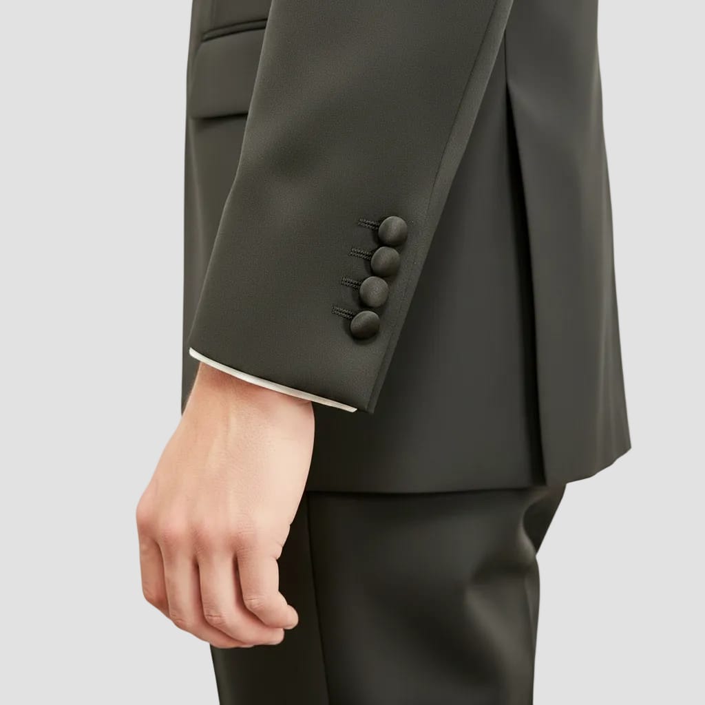tuxedo sleeves, satin button