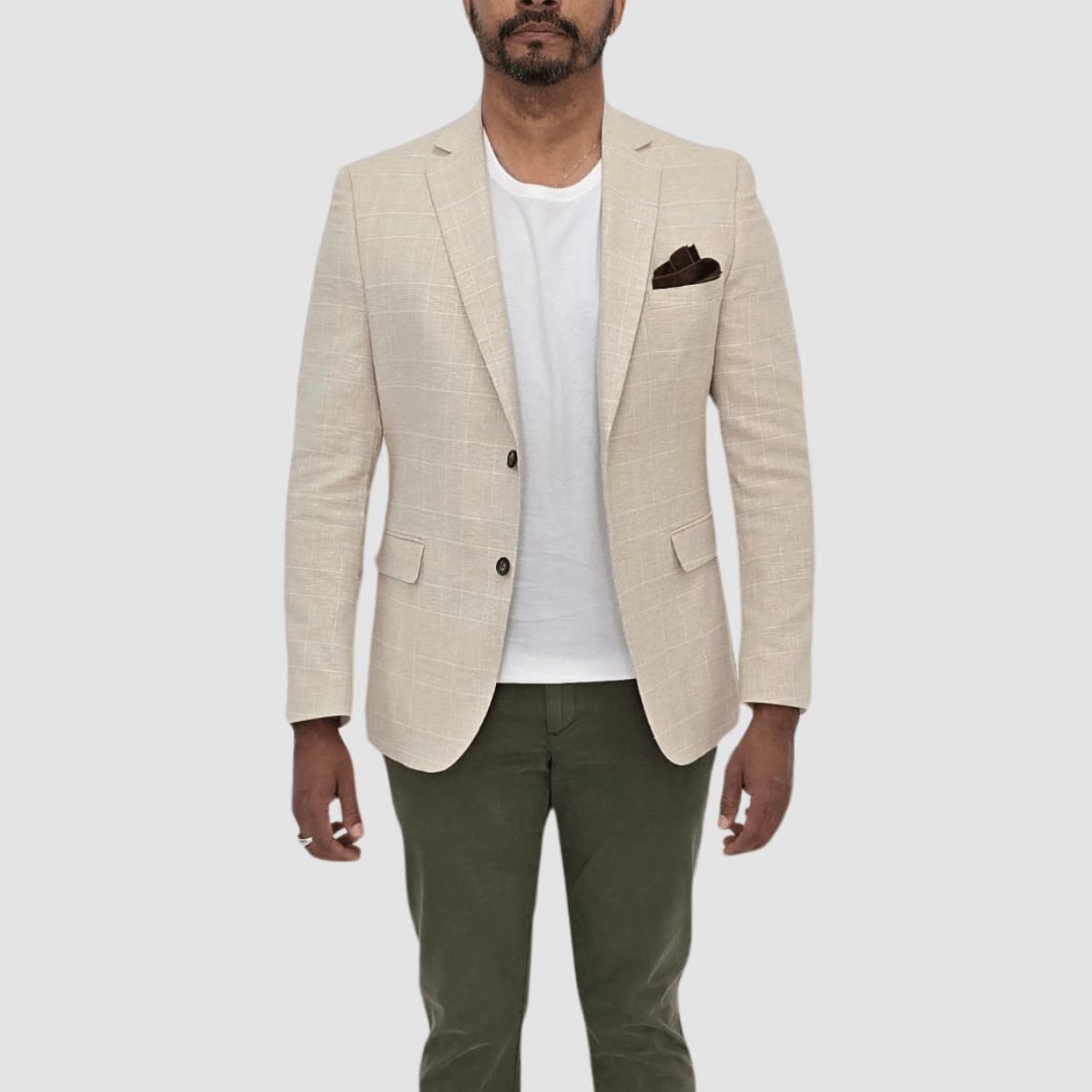 Jenson Mens Slim Fit Rosewood Sports Jacket in Beige Check
