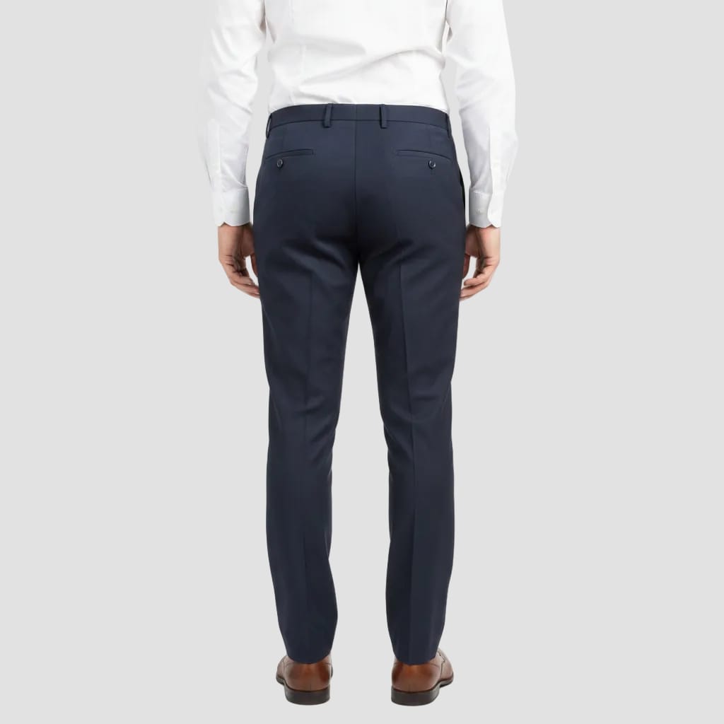 back of navy dress trousers