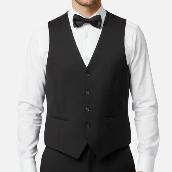 Jenson Slim Fit Penn Waistcoat in Black Wool Stretch