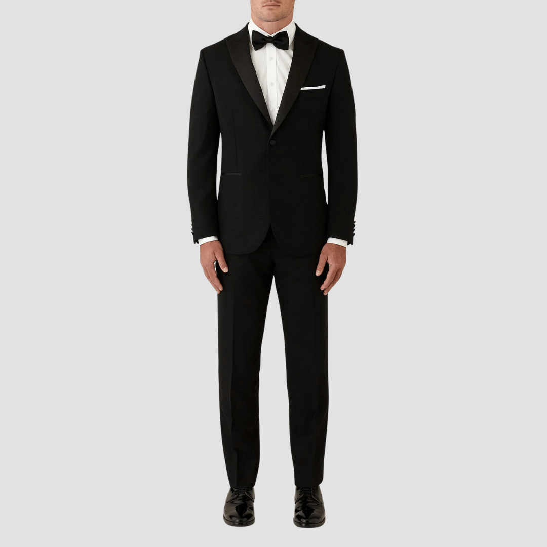 Joe Black slim fit citadel peak lapel evening tuxedo in black