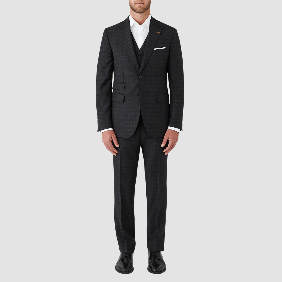 Joe Black Tailored Fit Convoy Suit in Charcoal Check Pure Wool Mens