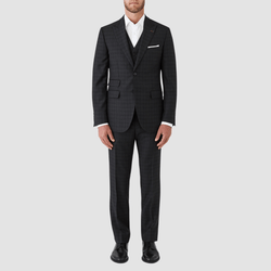 Joe Black Tailored Fit Convoy Suit in Charcoal Check Pure Wool