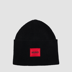 Hugo Boss mens xaff ribbed beanie in black wool blend