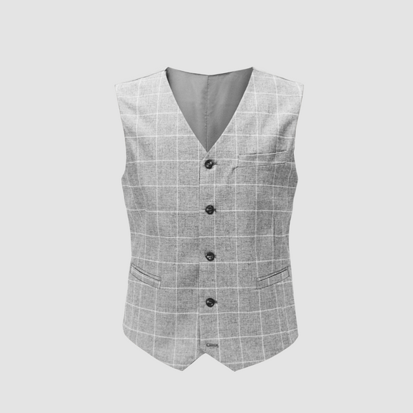 Wyatt Windowpane Check Vest in Silver