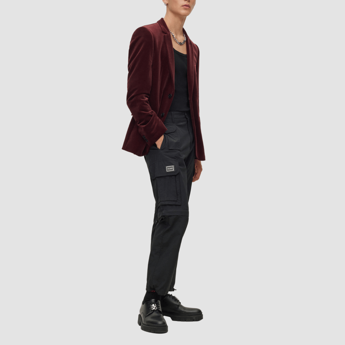 Hugo Boss Super-Slim Fit Arti224J Velvet Jacket in Burgundy