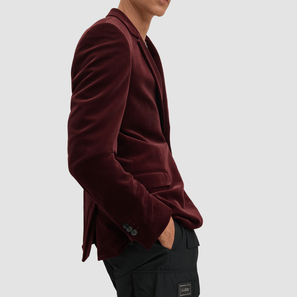 Hugo Boss Super-Slim Fit Arti224J Velvet Jacket in Burgundy