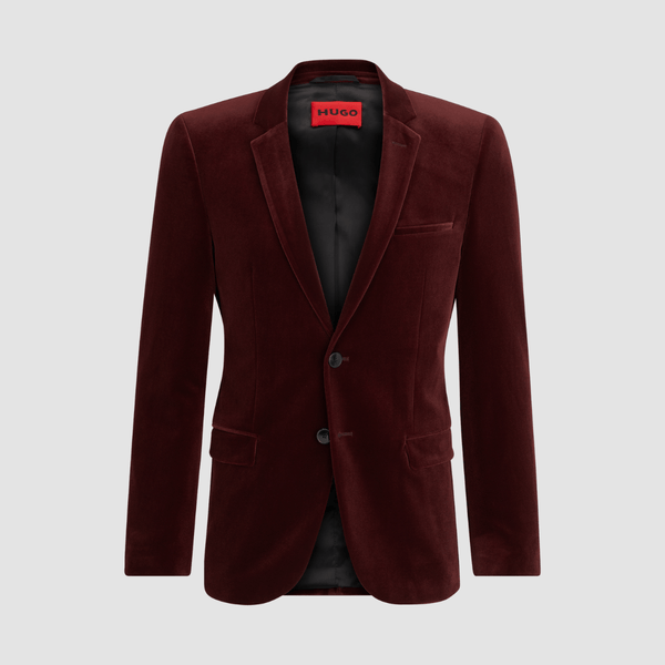 Hugo Boss Super-Slim Fit Arti224J Velvet Jacket in Burgundy