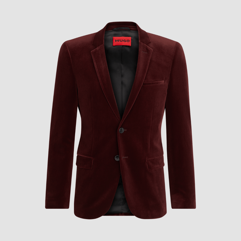 Hugo Boss Super Slim Fit Arti224J Velvet Jacket in Burgundy Mens Suit Warehouse Melbourne