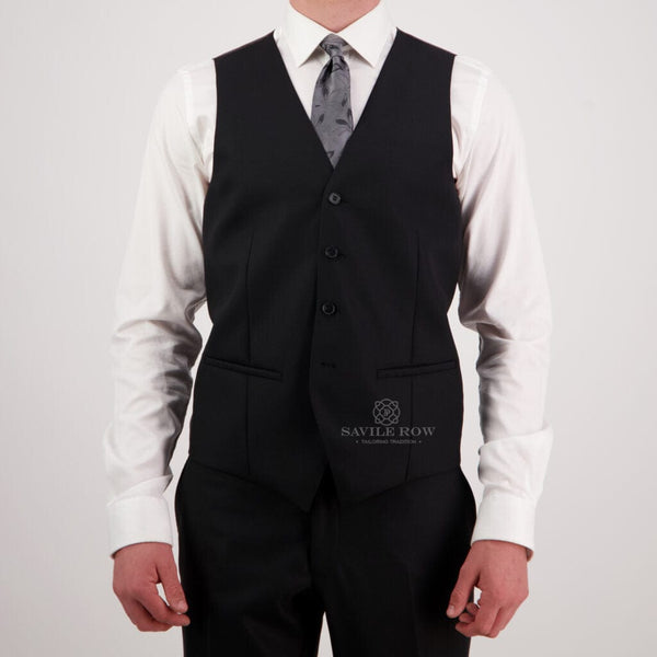 Savile Row Tailored Fit Mens Jed Vest in Black Tasmanian Wool