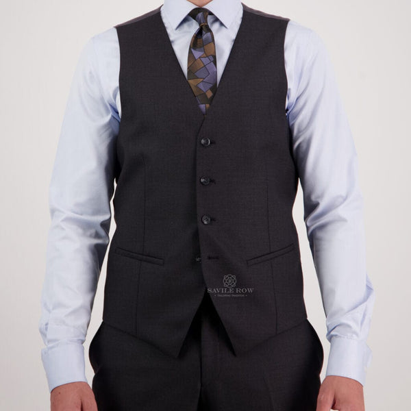 Savile Row Tailored Fit Mens Jed Vest in Charcoal Tasmanian Wool