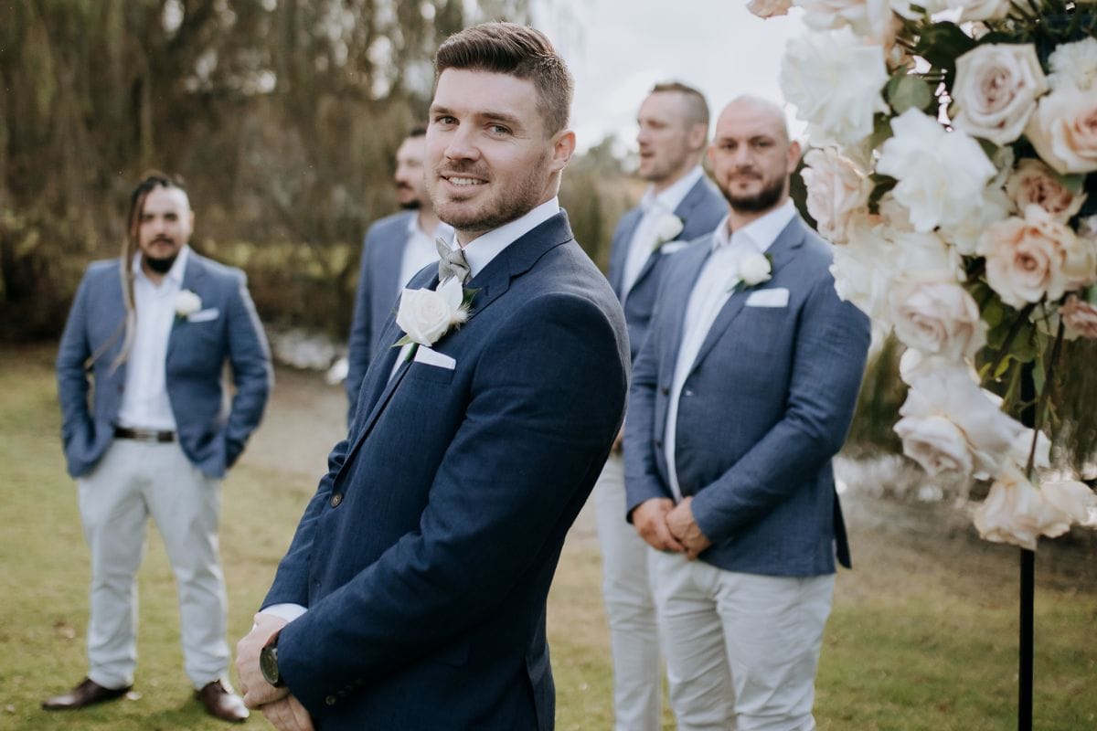 Wedding party wearing suits