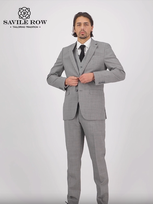 Chrome tailored suit in a refined wool blend with performance finish by Savile Row. 