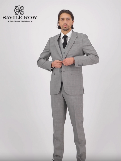 Chrome tailored suit in a refined wool blend with performance finish by Savile Row. 