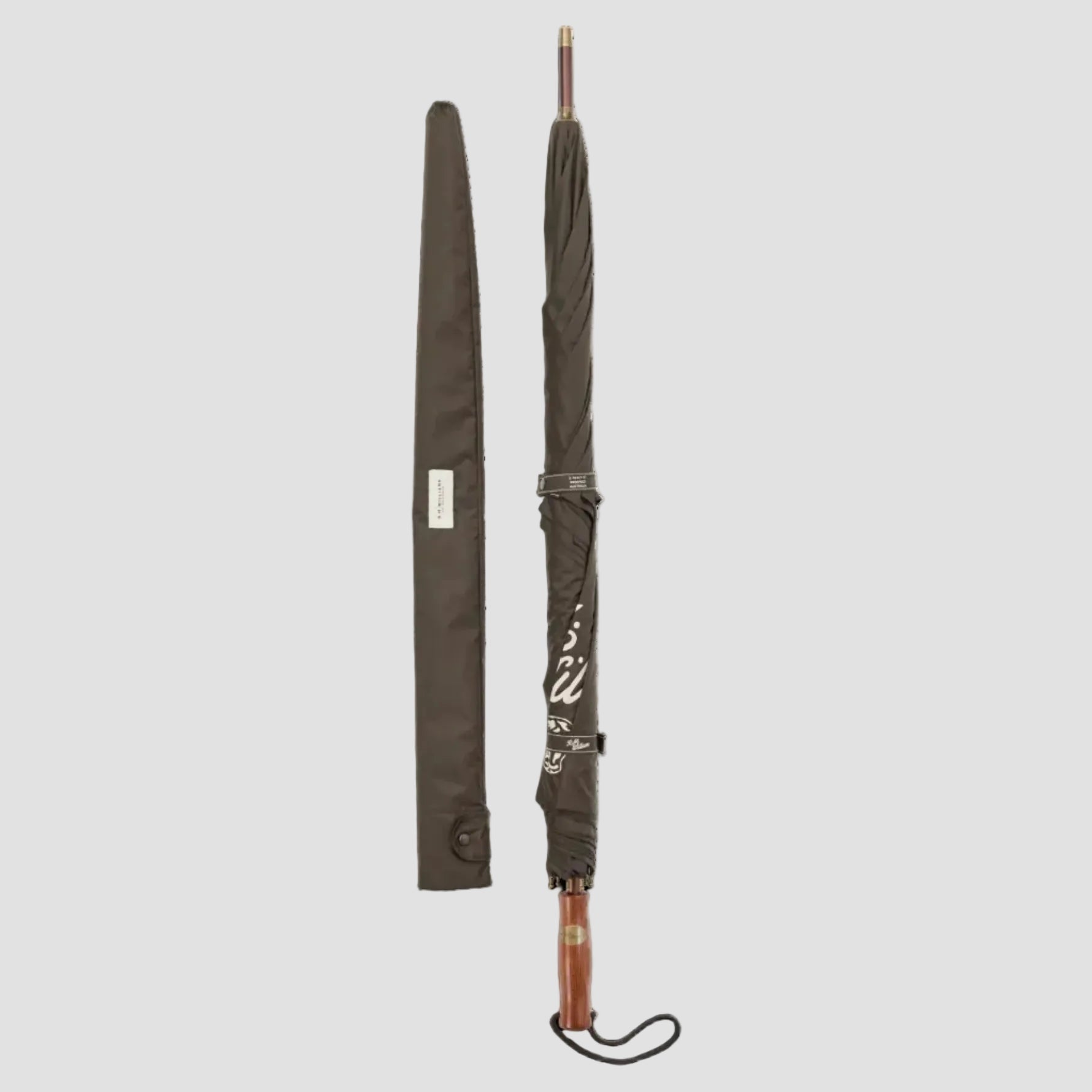 Foldable umbrella with a carrying case on a white background