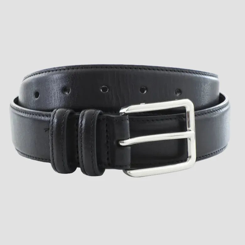 Men’s black leather Leeds belt by Rembrandt, crafted for polished business, wedding, and everyday outfits.