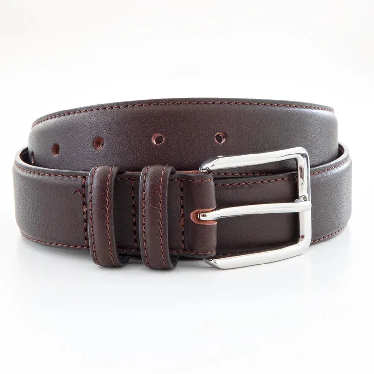 Men’s chocolate brown leather belt by Rembrandt, crafted for polished business, wedding, and smart‑casual outfits.
