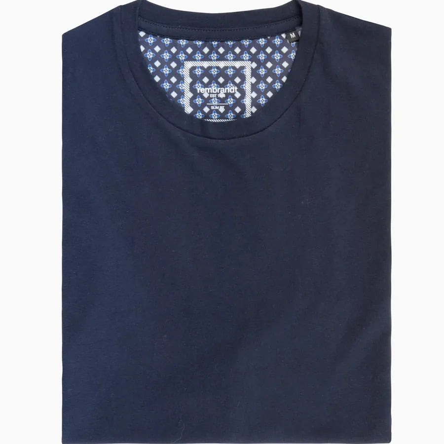 Pure cotton navy Sorrento tee by Rembrandt with an original fit that sits naturally on the body.