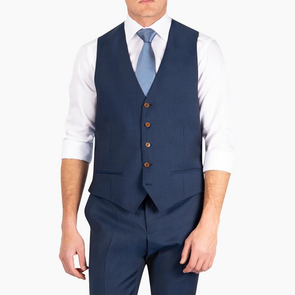 Rembrandt Classic Fit Churchill Suit Vest in Blue Contrast Pure Wool